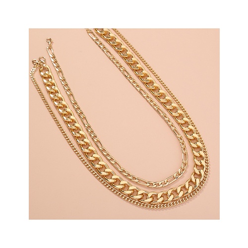 LRC Kalung Fashion Gold Color Multi-layer Metal Thick Chain Necklace V89963