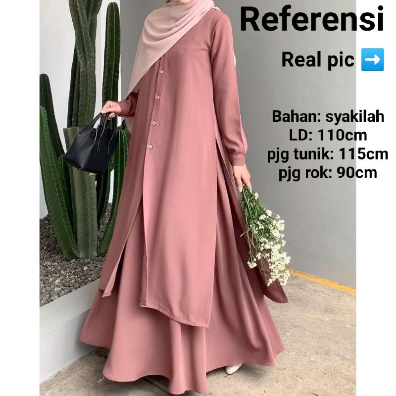 Aila set rok + tunik | one set rok tunik bahan syakilah |  one set rok terbaru | naurashion_store