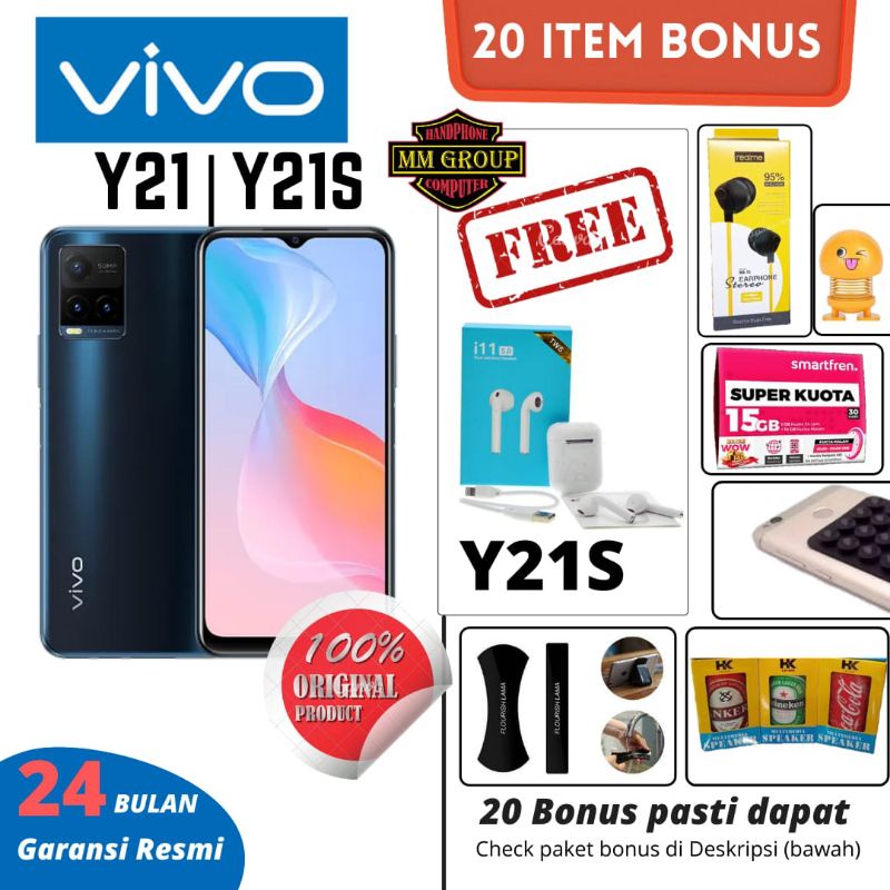 (TERBARU) HP VIVO Y21 RAM 4+1GB ROM 64GB DAN Y21S RAM 4+1GB ROM 128GB GARANSI RESMI VIVO INDONESIA