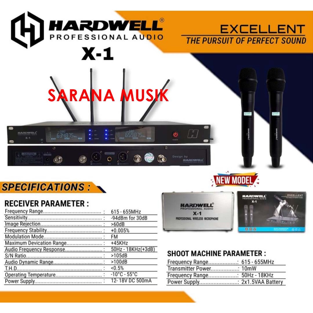 Mic Wireless HARDWELL X1 X 1 Hardwell X-1 Dual Mic Pegang + HARDCASE