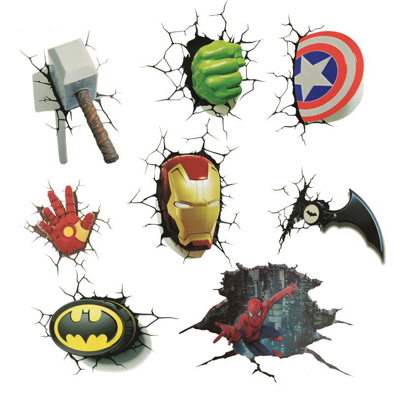 Tempelan Stiker Body Mobil 3D Avanger Ironman Hulk Captain America Spiderman Batman Baseball Thor