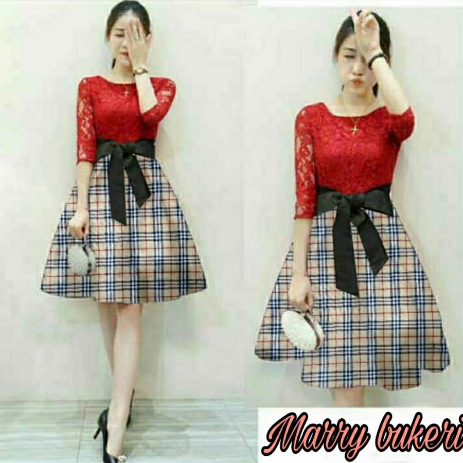 Baju Dress Natal Wanita Remaja Import Murah Kekinian Terbaru 2022 Dres Brukat Combi Owly Marry Fit L