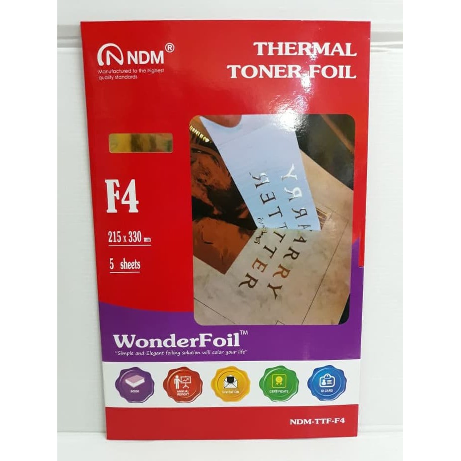 Kertas NDM Thermal Toner Foil Warna Emas F4 Laminating (Pak Isi 50 Lembar)