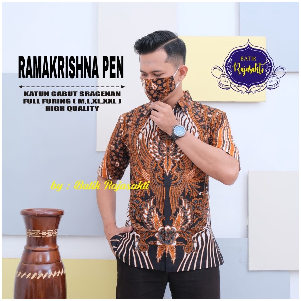 RAMAKRISHNA RAJASAKTI KEMEJA BATIK SOLO PRIA LENGAN PENDEK LAPIS FURING ATASAN BATIK PREMIUM MODERN KATUN HALUS BAHUWIRYA  BANAMITRA BANAMITRA PUTIH BANGSAWAN BAYU PUTRA BERLIAN BIRU BHARATAYUDA BIMASENA BIRENDRA BIRU INDAH BRAHMAKERTA BRAHMAKERTA MERAH