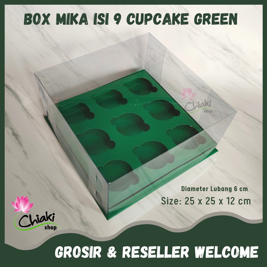 

Box Cupcake isi 9 GREEN 25 x 25 x12 Kotak Mika HIJAU Donat Dus Kue Kardus Muffin Cake Pudding Karton