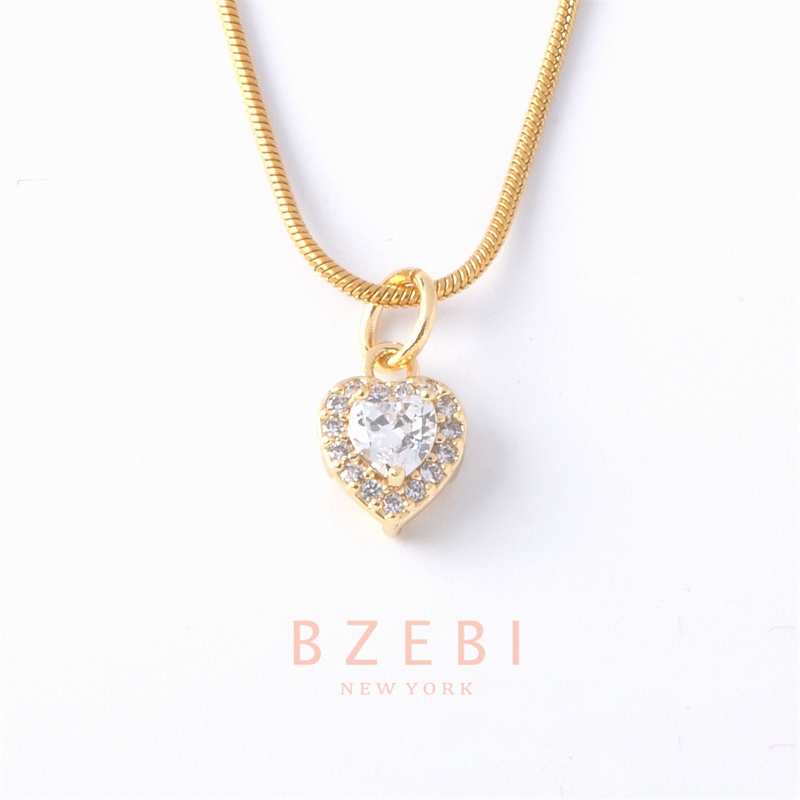 Bzebi Kalung Rantai Emas 18k Dengan Liontin Hati Aksen Berlian Imitasi 916 Hypoallergenic 146n