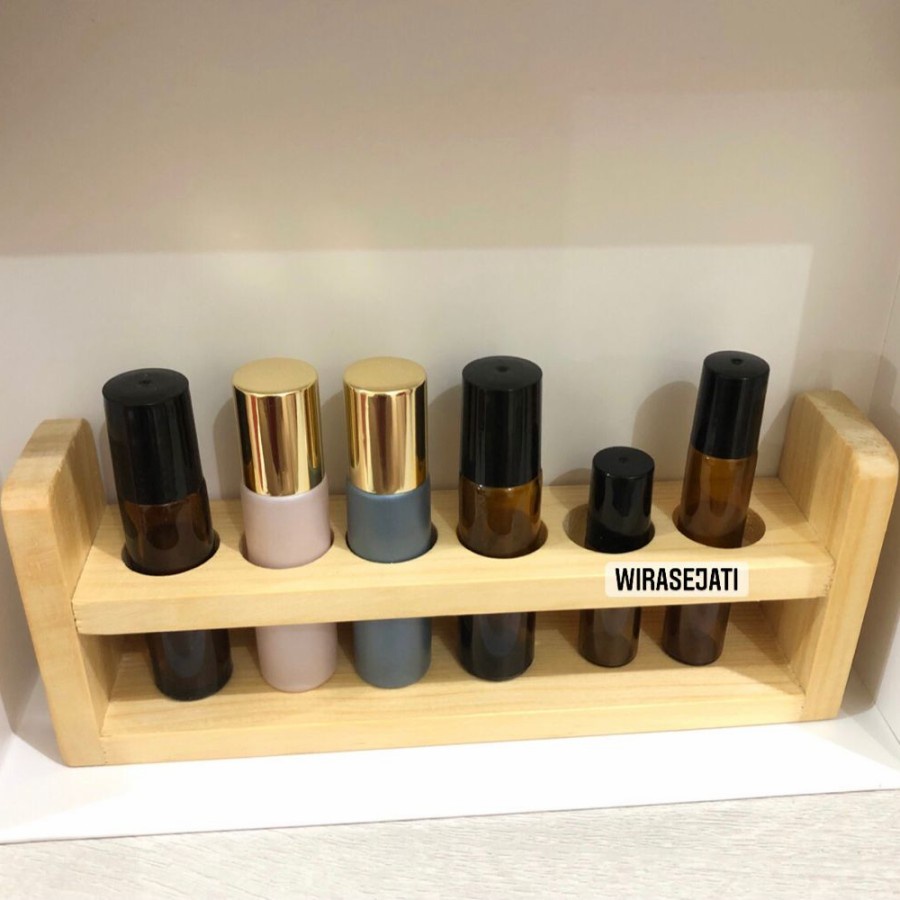 Rak botol roll on essential oil Rak kayu botol roll on essential oil