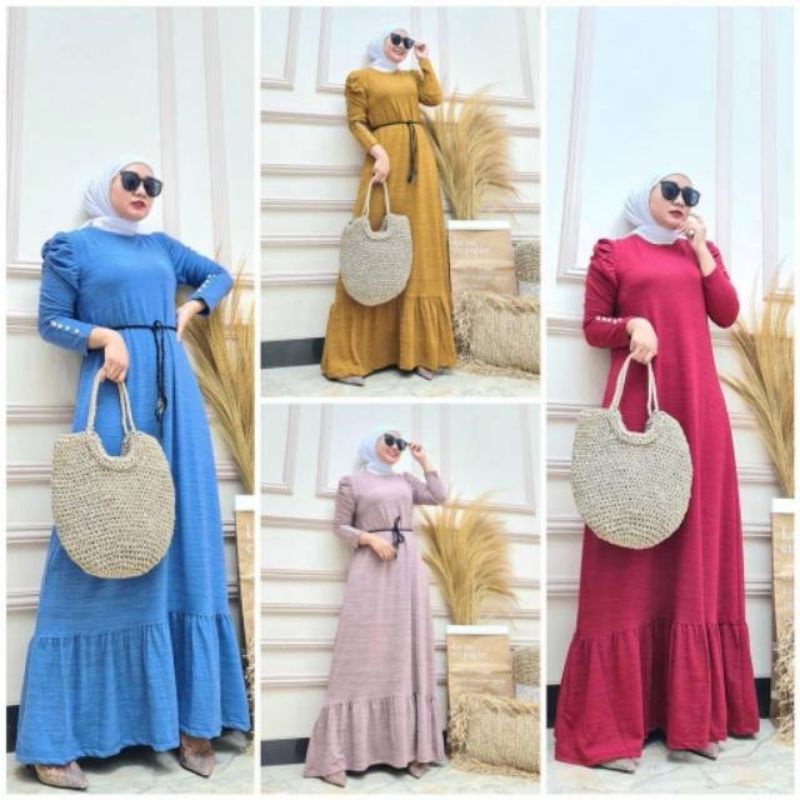 gamis knitt rajut import bawah rumbai