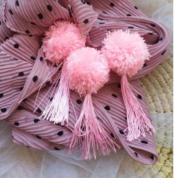 ♨ JILBAB SEGIEMPAT PLISKET POMPOM POLKADOT/SEGI EMPAT PLISKET POLKA POM2/KERUDUNG PLISKET ➾