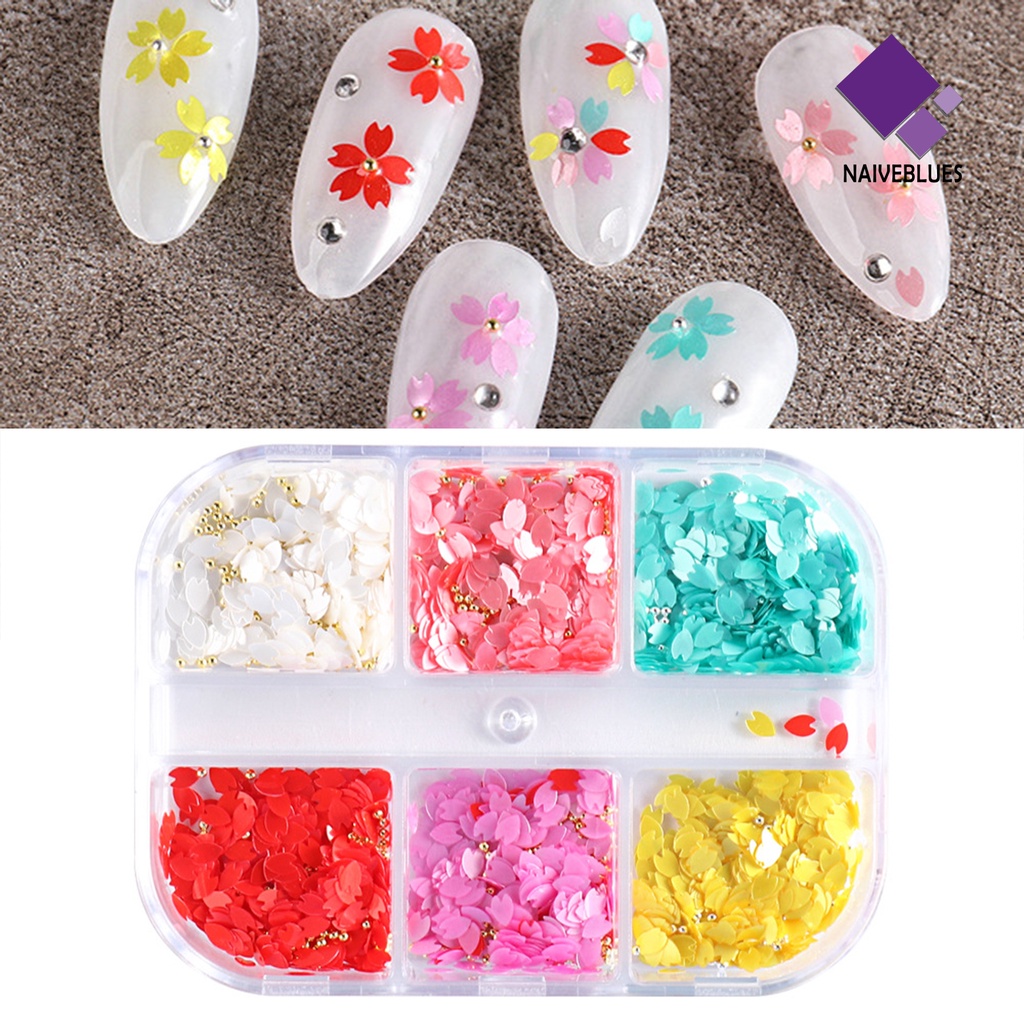 Naiveblue 1 Kotak Bunga Sakura + Daun Bahan Resin Anti Air Untuk Dekorasi Nail Art