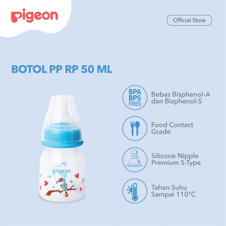 PIGEON BOTOL PP RP 50 ML BURUNG RANGKOK W/ S TYPE SILICONE NIPPLE 010840 / BOTOL SUSU