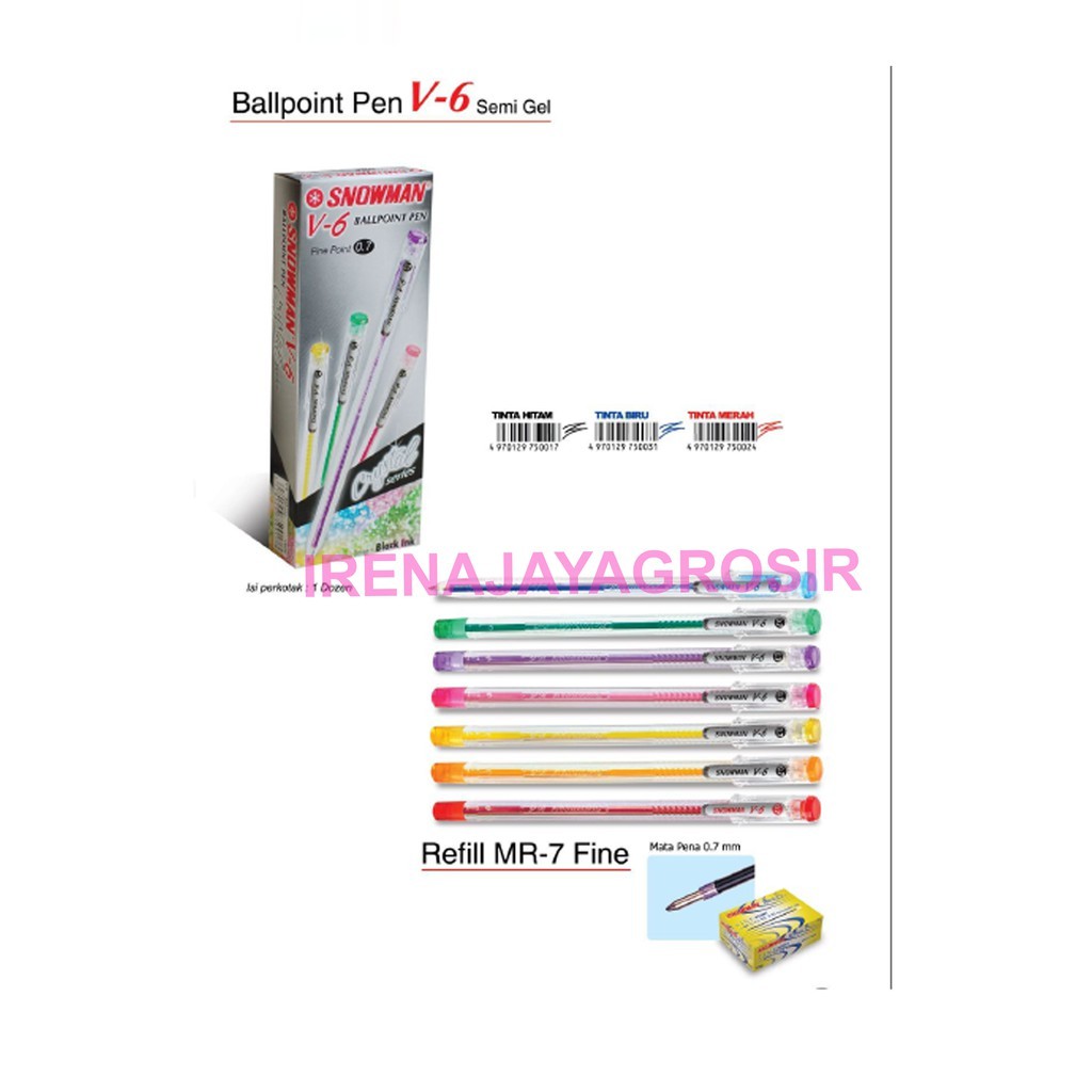 

SNOWMAN PULPEN BOLPEN PEN V6 / V 6 SEMI GEL ISI 12 PCS