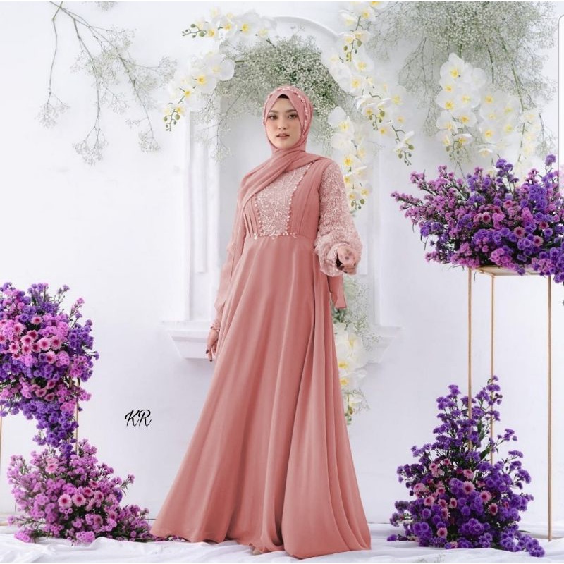 MAXY KIRARA BRUKAT, MOSCREPE PREMIUM, GAMIS HIJAB MUSLIM, MAXY DRESS