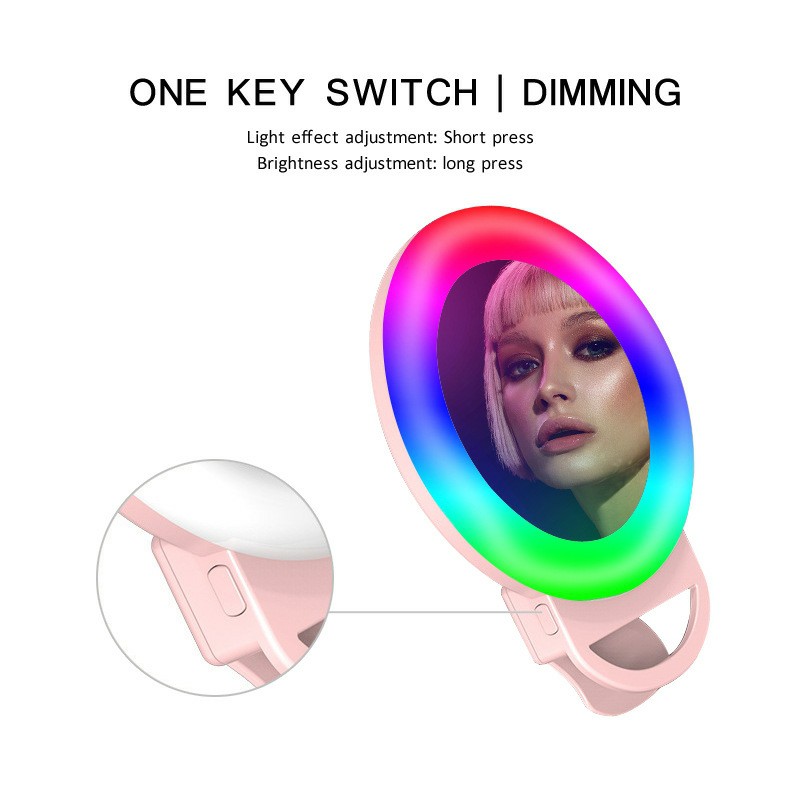 A4S RGB Selfie Ring Light Portable MakeUp Kaca Mirror Clip