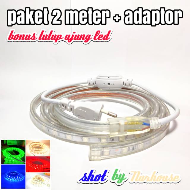 Led Strip 5050 220V paket 2 meter Lampu Plafon 220V Lampu Selang Lampu Dekorasi 220V