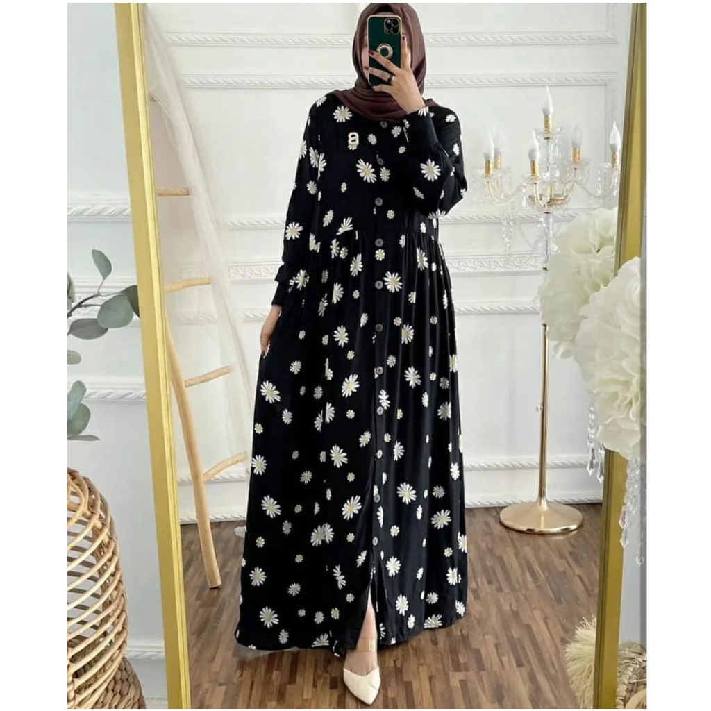 Gamis Rayon Homey Dress Terlaris / Gamis Muslim Syari Motif Terbaru-Sunrise Black Dress
