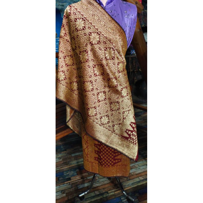 songket lepus marun,,benang berlian original bahan gebeng