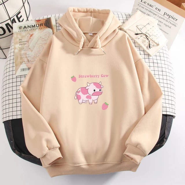 HOODIE JUMPER WANITA STRAWBERRY COW - ATASAN LUCU TERLARIS