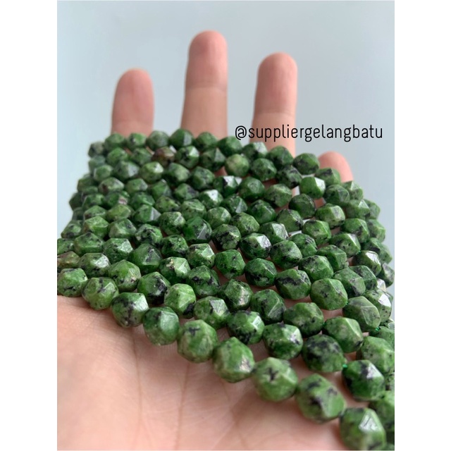 batu faceted hexagon Stone 8mm hijau lumut green chrysocola corak akik