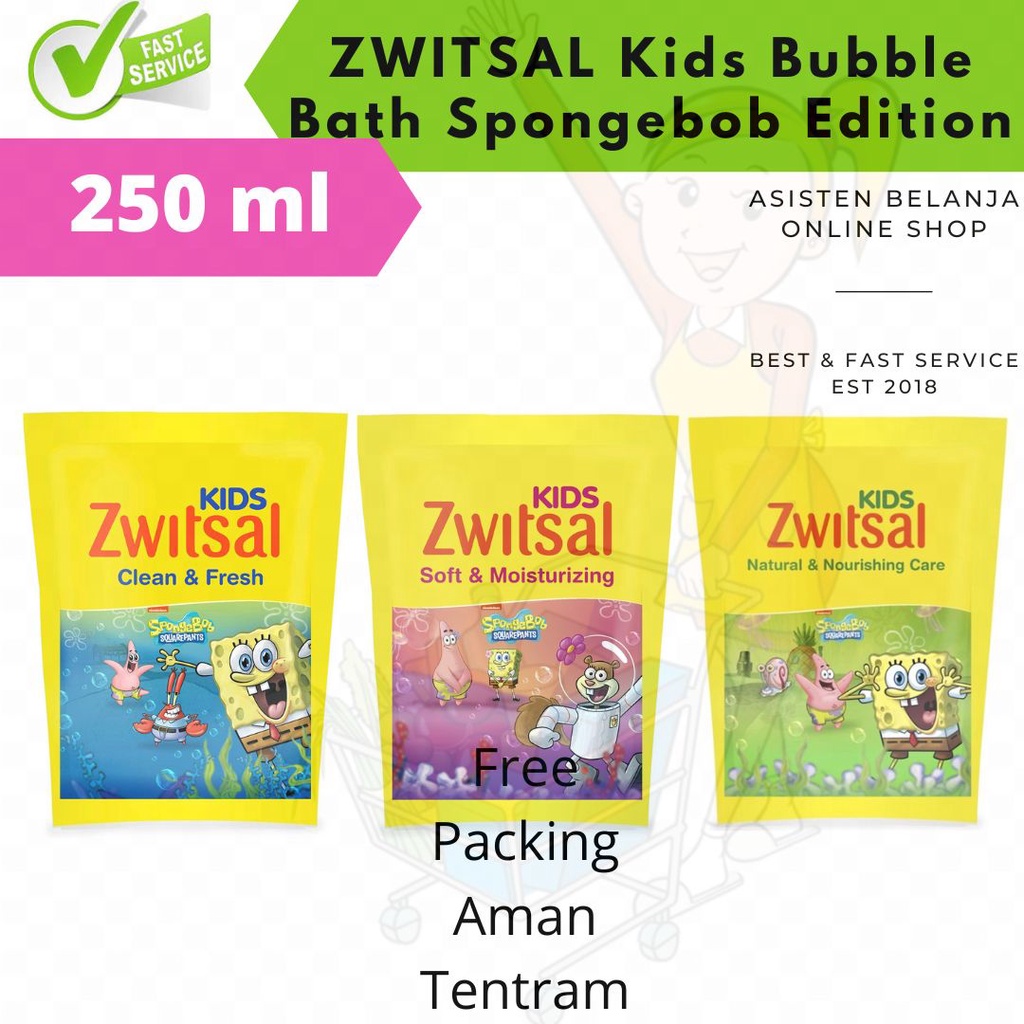 Zwitsal Kids Spongebob Bubble Bath Soft &amp; Moisturising / Clean and Fresh / Natural Nourishing Care 250 ml 250ml