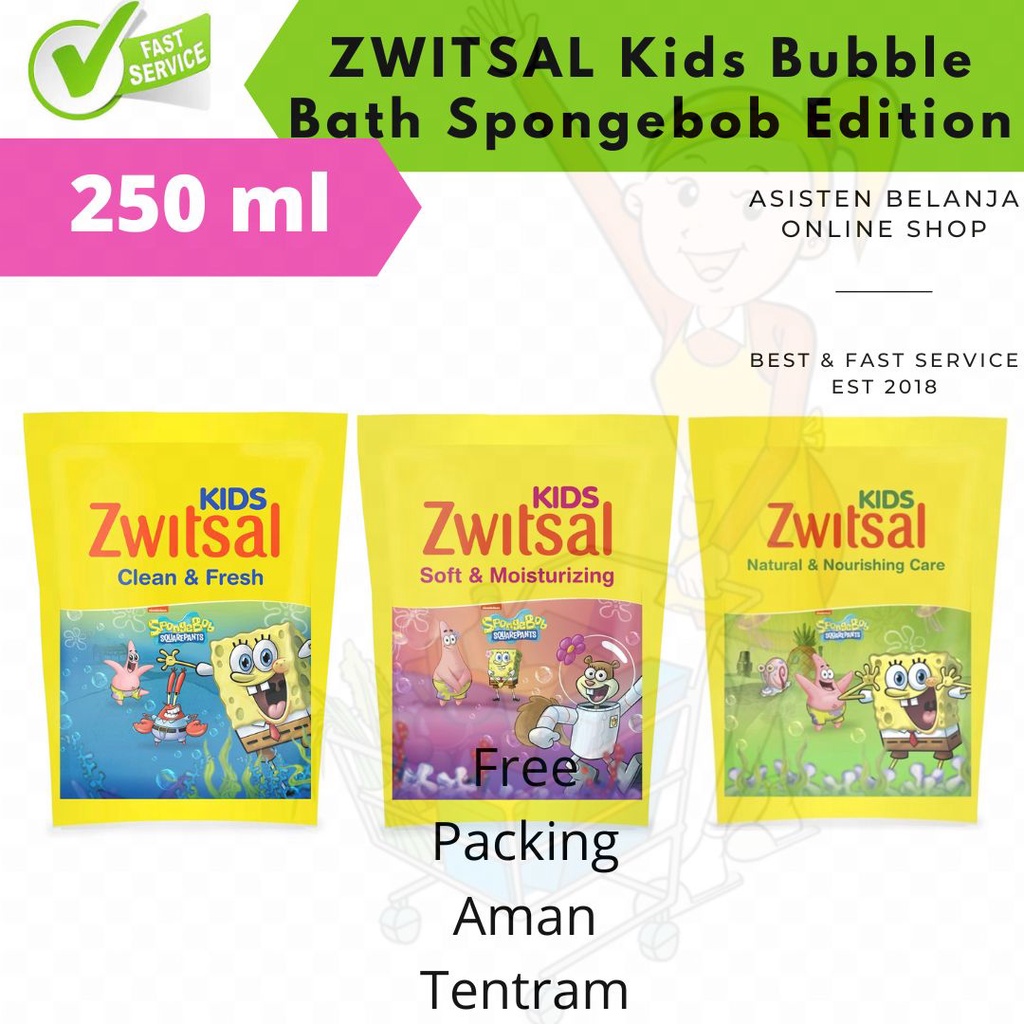 Zwitsal Kids Spongebob Bubble Bath Soft &amp; Moisturising / Clean and Fresh / Natural Nourishing Care 250 ml 250ml