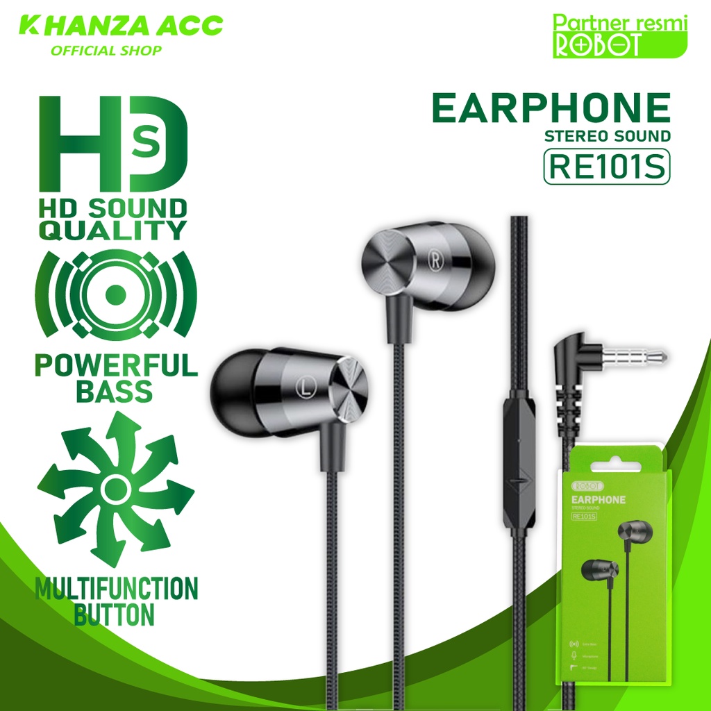 KHANZAACC Robot RE101S Earphone Bass Metal Wired Headset