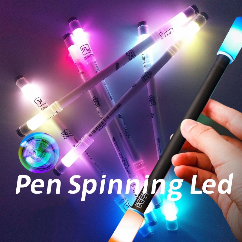 Pulpen Flash Warna-Warni LED Pena Berputar Genggam Keren Mainan Belajar Universal Puzzle Game Pena Dinamis