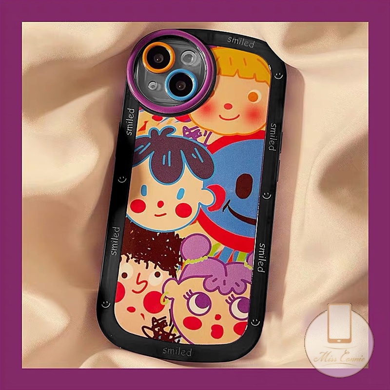 IPHONE Casing Soft Case Kompatibel Untuk Iphone11 7Plus 8Plus XR 13 12 11 14 Pro MAX 7 8 6 6s Plus X XS MAX SE 2020grafiti Kartun Lucu Anak-Anak Lovely Smiled Roound Lens TPU Shockproof Case