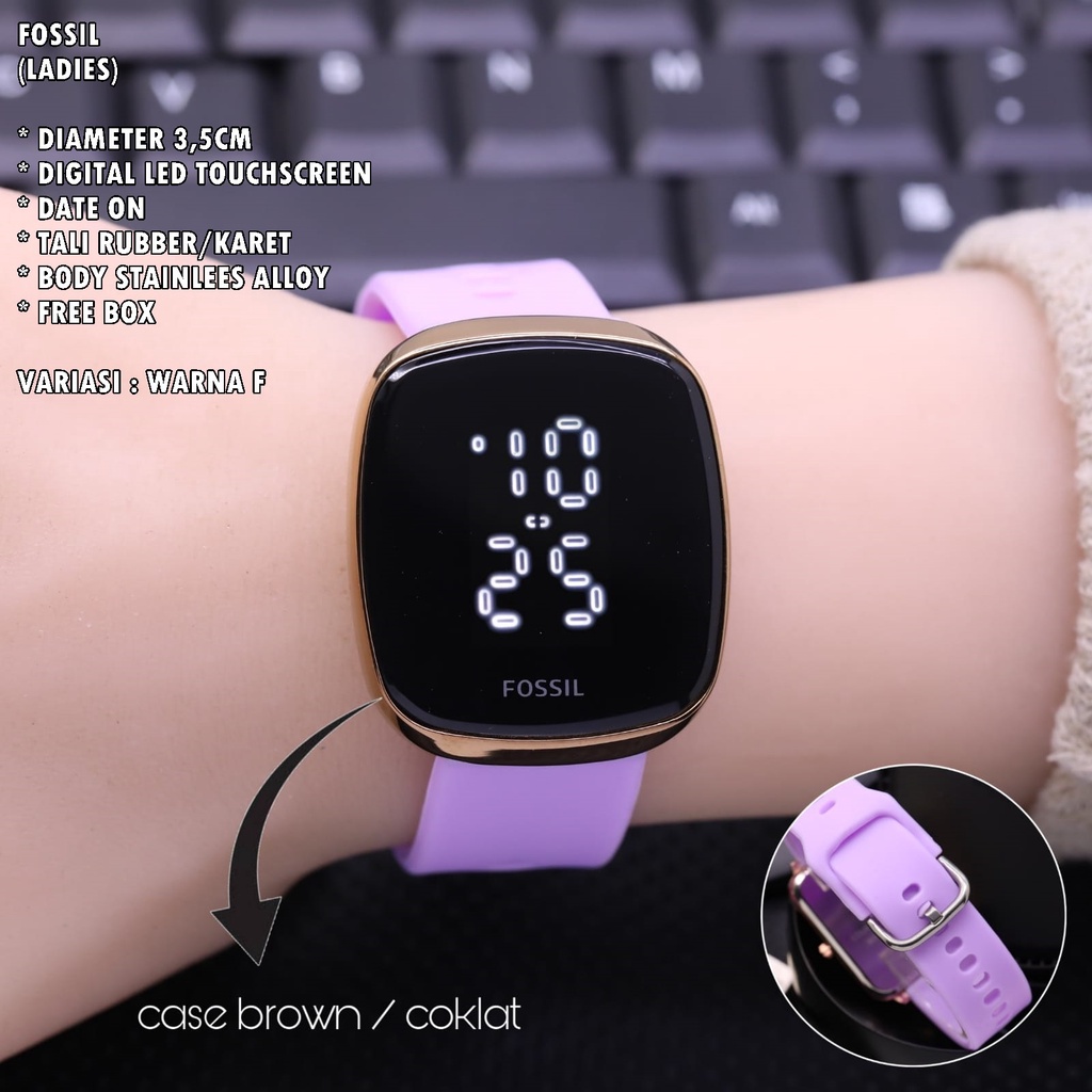 JAM TANGAN WANITA FASHION TALI RUBBER BODY OVAL LED TANGGAL AKTIF