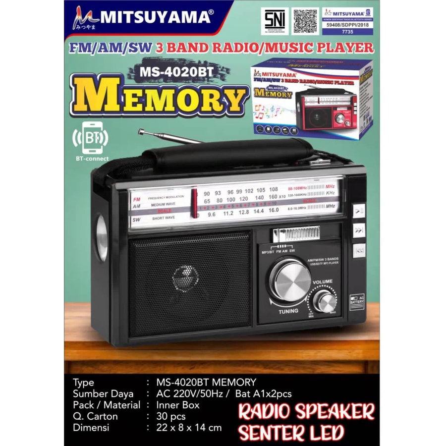 COD RADIO BLUETOOTH MITSUYAMA MS-4020BT MEMORY X-BASS 3 BAND FM/AM/SW/MUSIC PLAYER//RADIO X-BASS MITSUYAMA MS-4020BT TIPE MEMORY