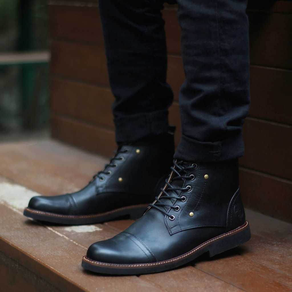 OVERTURE BLACK |FORIND x Reyl| Sepatu Kulit Asli Safety Boot Vintage Klasik Besi Original Footwear