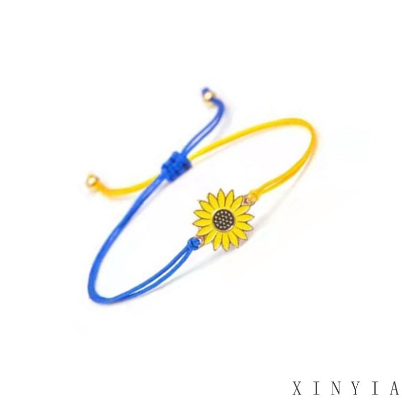 Xia.id Gelang Tangan Tali Woven Motif Bunga Matahari / Daisy / Daisy / Kuning / Biru Untuk Wanita