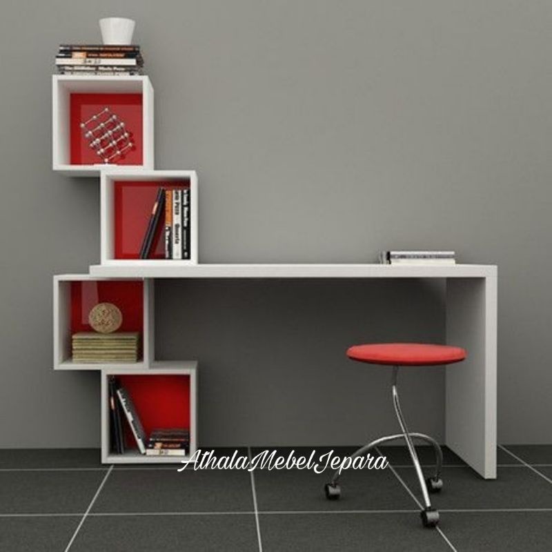 meja belajar + rak buku duco jati jepara