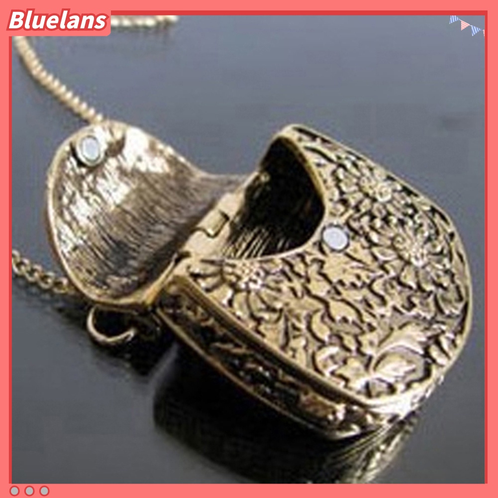 Bluelans Vintage Bag Shape Carved Bronze Locket Pendant Long Chain Sweater Necklace