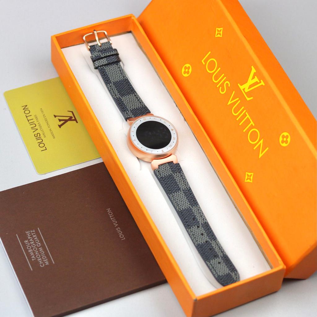 JAM TANGAN WANITA LOUIS VUITTON LV DIGITAL TOUCHSCREEN TALI KULIT DIAMETER 3.9 CM + BOX EXCLUSIVE