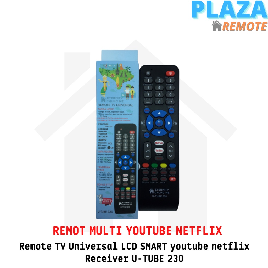 Remote TV Universal LCD SMART youtube netflix Receiver U-TUBE 230 / ecer dan grosir