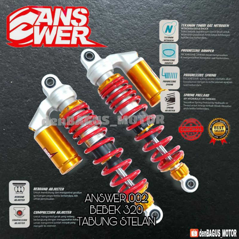 SHOCK BELAKANG ANSWER 002-320 DAN 002-340 RED MOTOR BEBEK/SHOCK BELAKANG MOTOR BEBEK