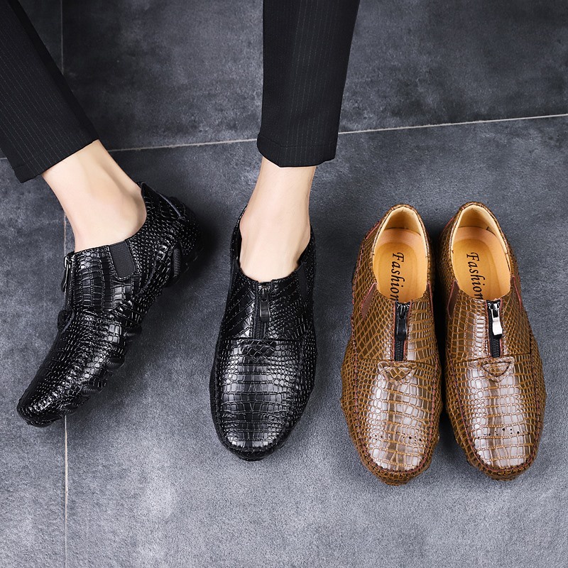 Klasik Import Kulit Asli Sepatu Pantofel Pria Ritsleting Frmal Kerja Kantor Motif Kulit Buaya Casual Loafer Cowok Lentur 174