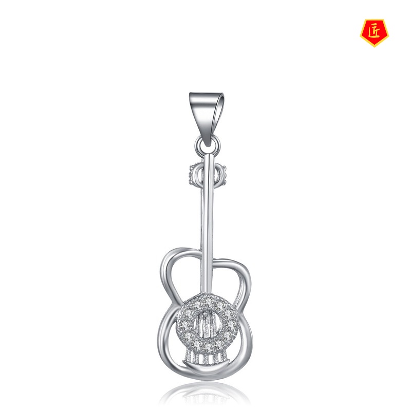 [Ready Stock]925 Silver Diamond Guitar Pendant Necklace Female Art Accessories