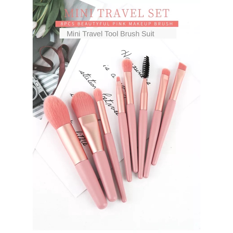 Brush Mini Premium Travel Brush Set 8pcs Kuas Make Up Mini Brush Make Up