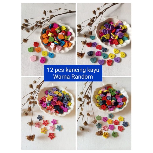 12 Pcs kancing kayu Karakter/ kancing kayu motif