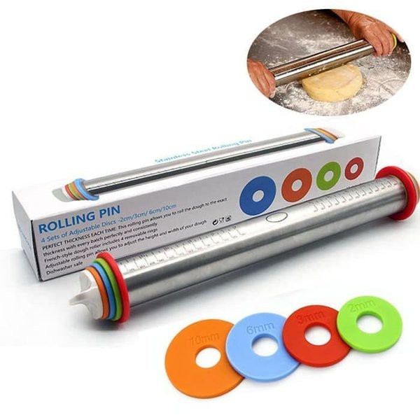 HOVELSHOP Penggilas Adonan Kue 35 CM Stainless Rolling Pin 4 Ketebalan