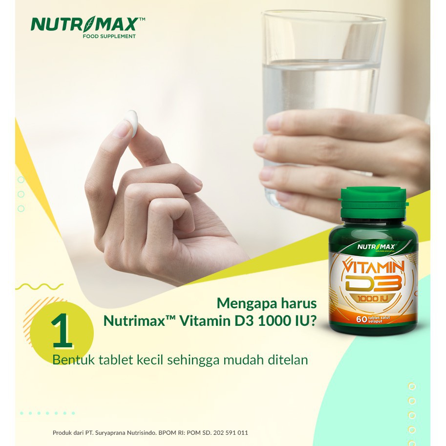 Vitamin D3 Nutrimax 1000 IU Kesehatan Tulang Gigi Imunitas Osteoporosis Autoimun