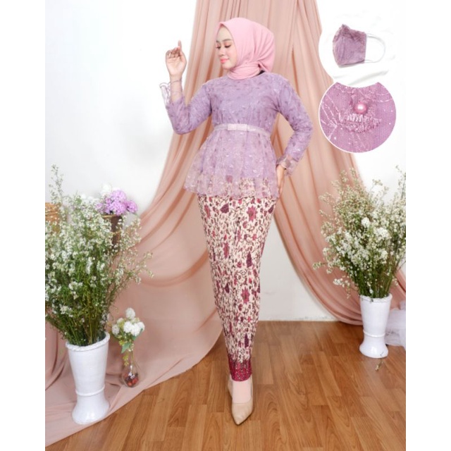 Ready Stock!! Set Kebaya Salsa Blouse Rata / Kebaya Sita 3 / Lilac / Coklat / silver / Dusty /maroon