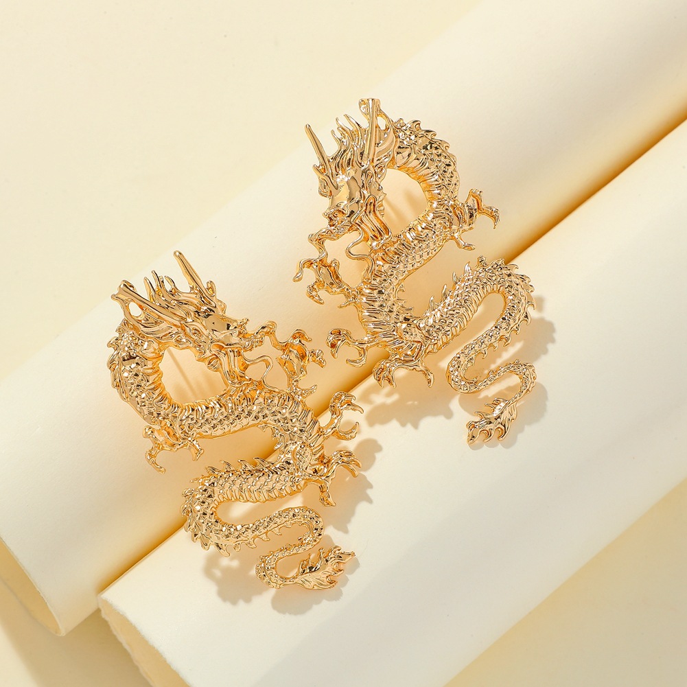 Vintage Chinese Style Dragon Stud Earrings  / Ladies Elegant Gold Sliver Colour Drop Earrings  / Korean INS  Style Alloy Studs Earrings