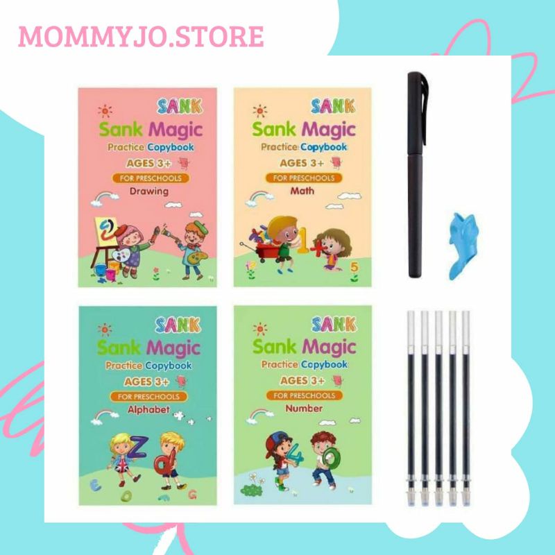 

Sank Magic Book 4 in 1 - buku latihan Tk Prasekolah dalam 1 set/magic practice book/buku belajar menulis TK