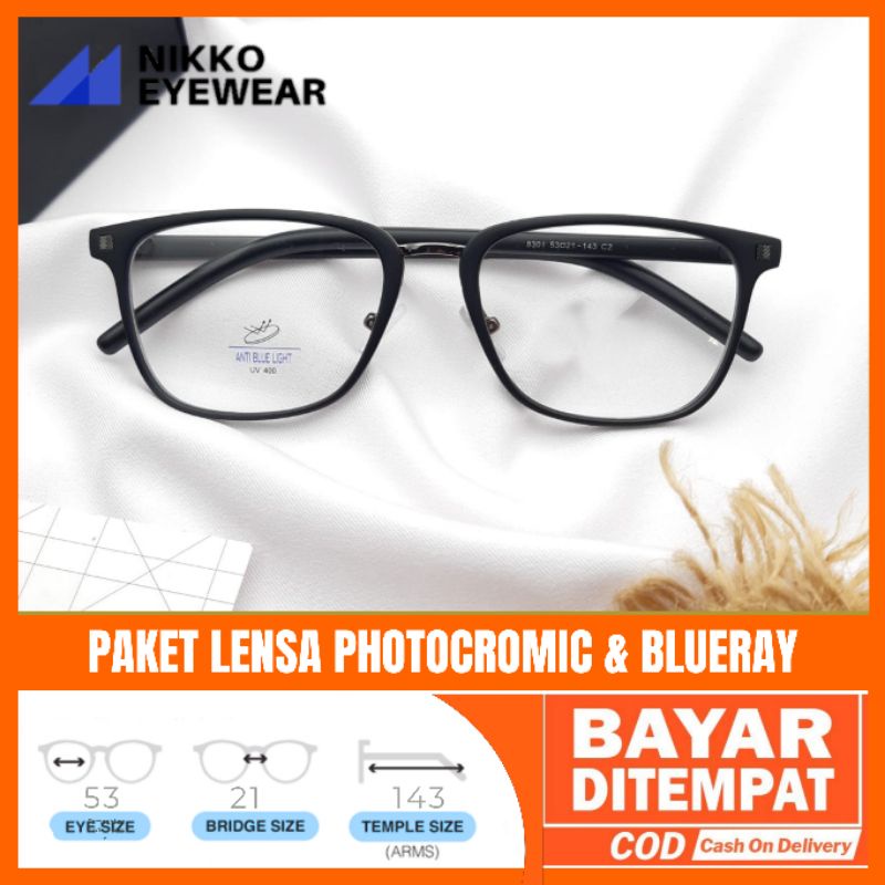 Paket Kacamata 8301 Lensa Antiradiasi Photocromic Blueray