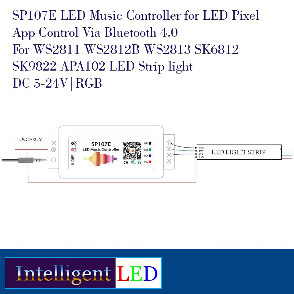 SP107E Music Controller for LED Pixel Via Bluetooth 4.0 for WS2812, WS2811