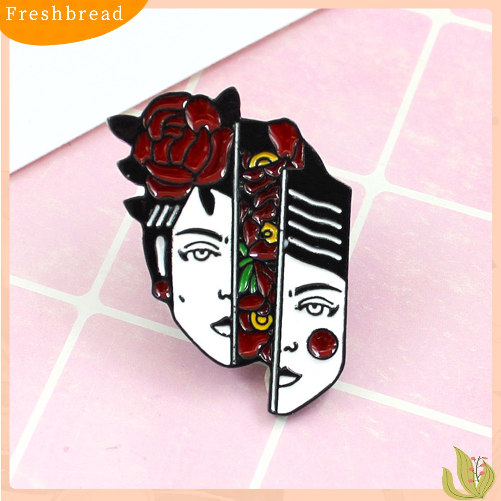 Terlaris Dislocation Lady Face Rose Flower Enamel Brooch Pin Jacket Collar Badge Jewelry