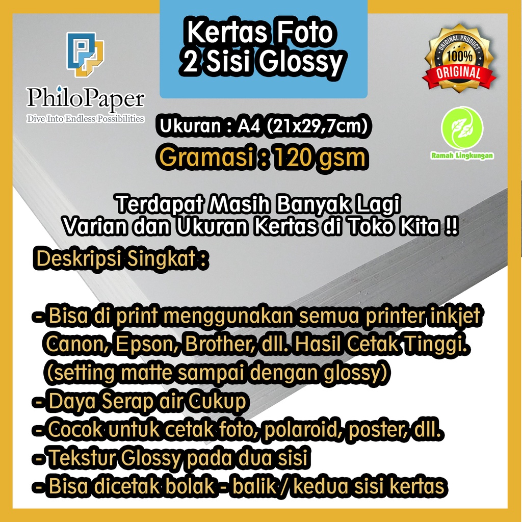 

Kertas Foto Doubleside Glossy 120 Gsm A4